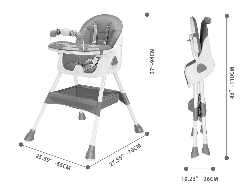 Chaise Haute Pliable Bébé Convertible – Repas & Jeu, Plateau Double Épaisseur