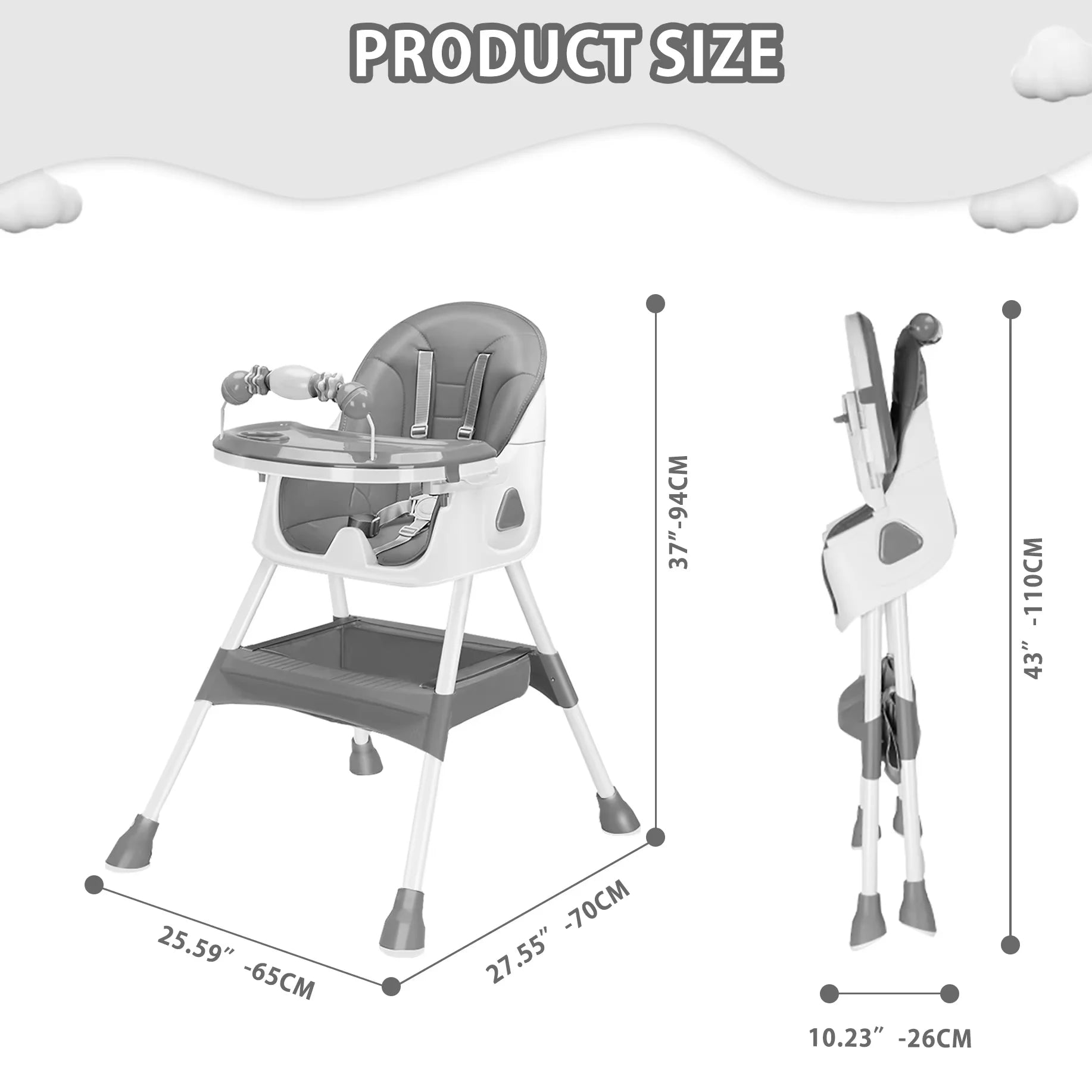Chaise Haute Pliable Bébé 2 en 1 - Plateau Double Jouet Inclus Facile à Nettoyer
