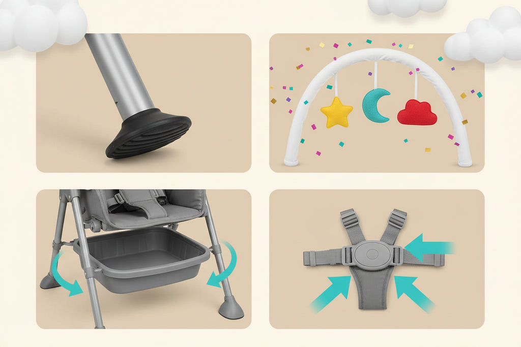 Chaise Haute Pliable Bébé Convertible – Repas & Jeu, Plateau Double Épaisseur