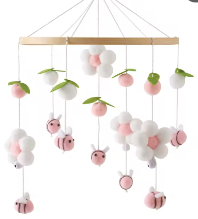 Mobile Bébé Bois Naturel - Nuages & Ourson Style Scandinave Lit Berceau