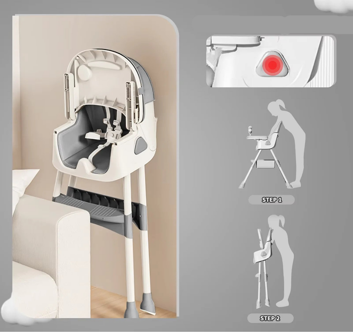 Chaise Haute Pliable Bébé Convertible – Repas & Jeu, Plateau Double Épaisseur