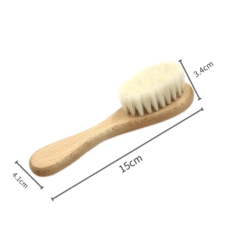 Set Brosse & Peigne Bébé en Bois Naturel — Laine Douce Nouveau-Né, Cadeau Naissance