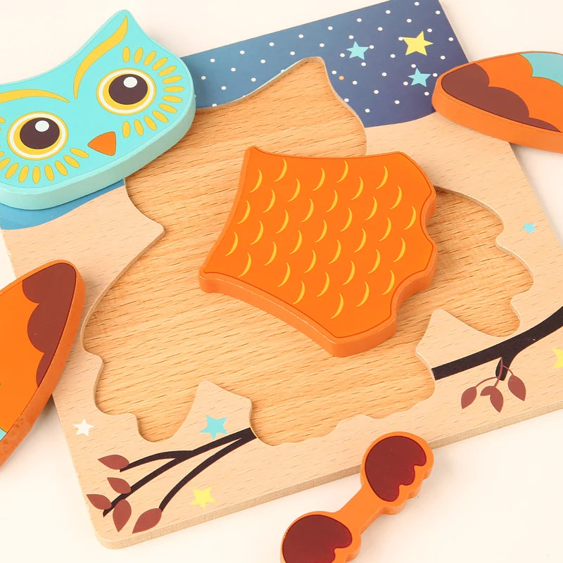 Puzzle en Bois 3D Animaux — Jeu d'Éveil et d'Apprentissage pour Bébé