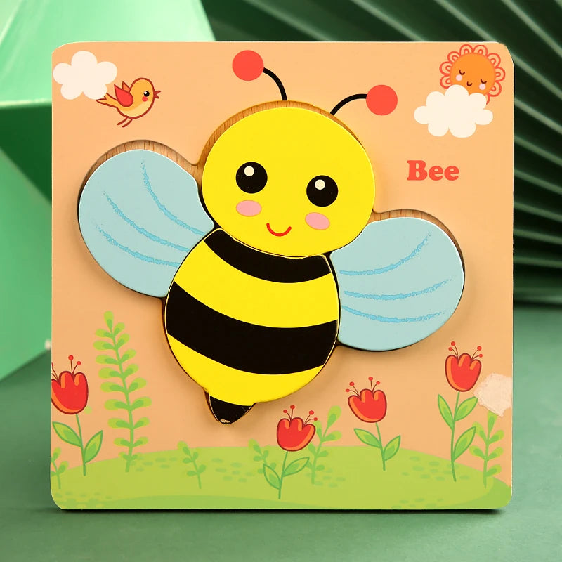 Puzzle en Bois 3D Animaux — Jeu d'Éveil et d'Apprentissage pour Bébé