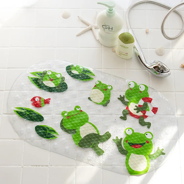 Tapis de bain antidérapant bébé — Motifs rigolos, ventouses, PVC doux 38x69cm