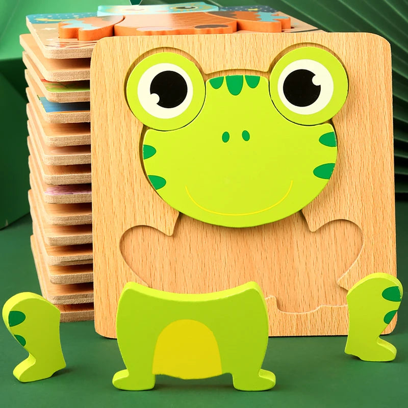 Puzzle en Bois 3D Animaux — Jeu d'Éveil et d'Apprentissage pour Bébé