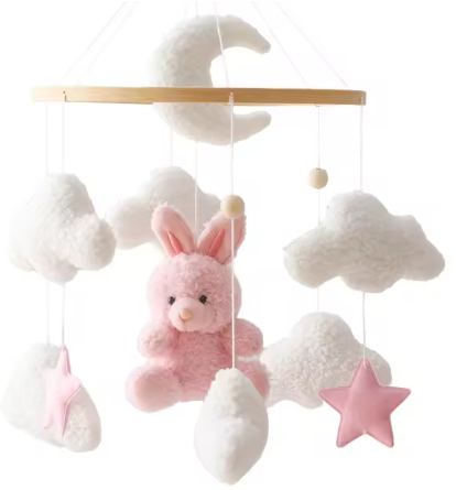 Mobile Bébé Bois Naturel - Nuages & Ourson Style Scandinave Lit Berceau