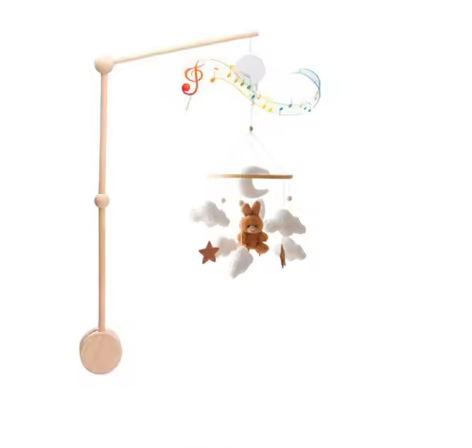 Mobile Bébé Bois Naturel - Nuages & Ourson Style Scandinave Lit Berceau