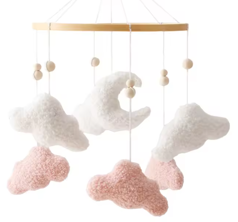 Mobile Bébé Bois Naturel - Nuages & Ourson Style Scandinave Lit Berceau