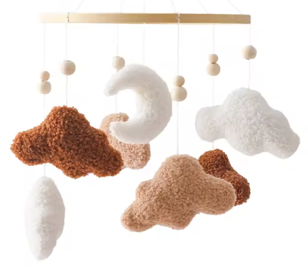 Mobile Bébé Bois Naturel - Nuages & Ourson Style Scandinave Lit Berceau