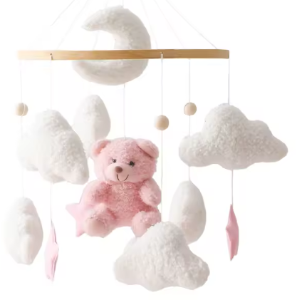 Mobile Bébé Bois Naturel - Nuages & Ourson Style Scandinave Lit Berceau