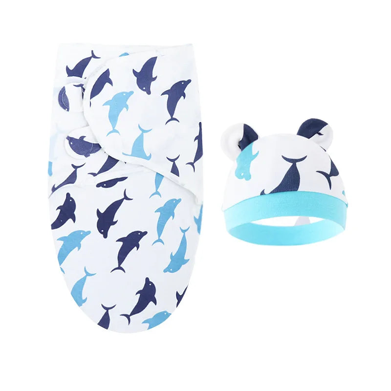 Kit Emmaillotage Bébé + Bonnet - Ensemble Coton Imprimé 0-6 Mois