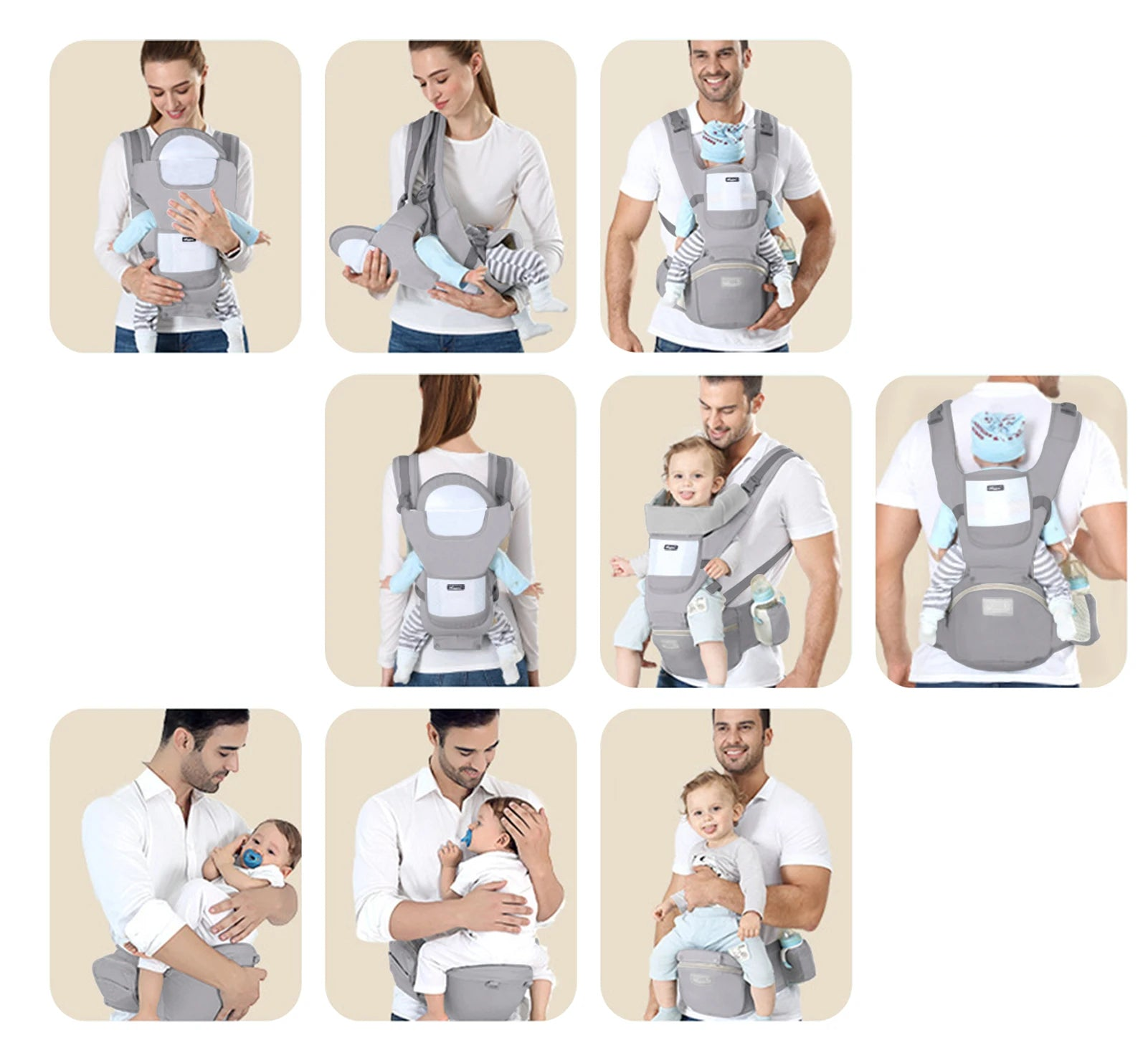 Porte-Bébé Ergonomique avec Siège Assis — Nouveau-Né à Enfant