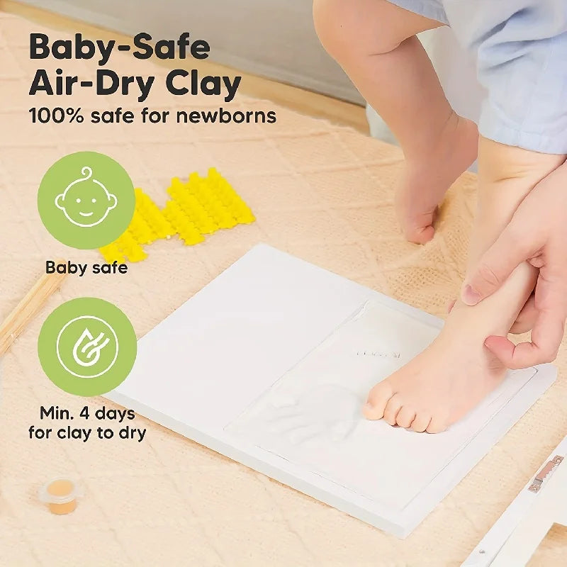 Cadre empreintes mains & pieds bébé en argile — Kit souvenir naissance, cadeau garçon & fille