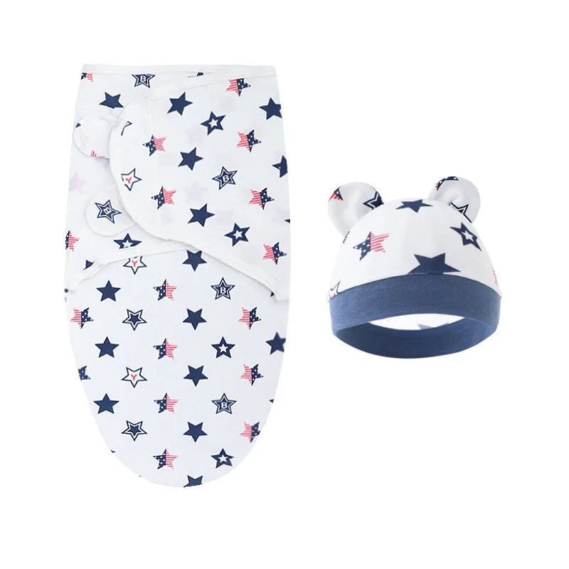Kit Emmaillotage Bébé + Bonnet - Ensemble Coton Imprimé 0-6 Mois