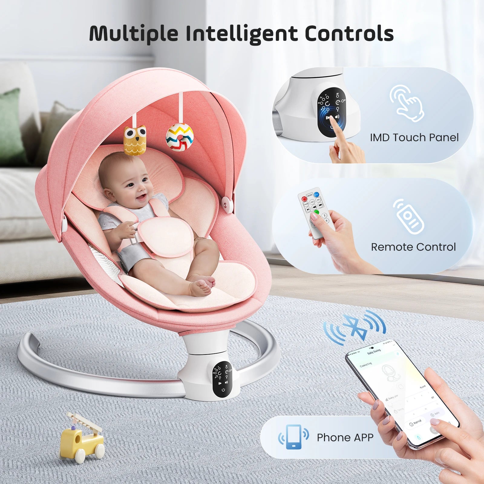 Balancelle Électrique Bébé - Télécommande Bluetooth 5 Vitesses 10 Mélodies