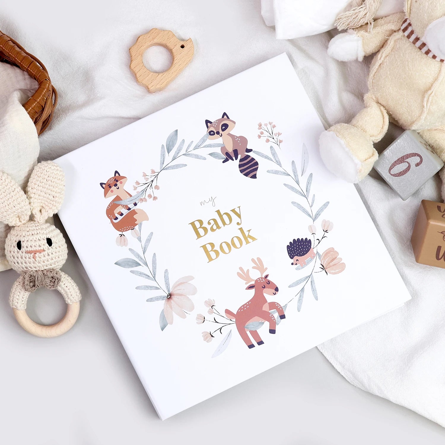 Livre souvenir bébé 1ère année ERATOPIC — Journal mémoire naissance en lin, cadeau baby shower