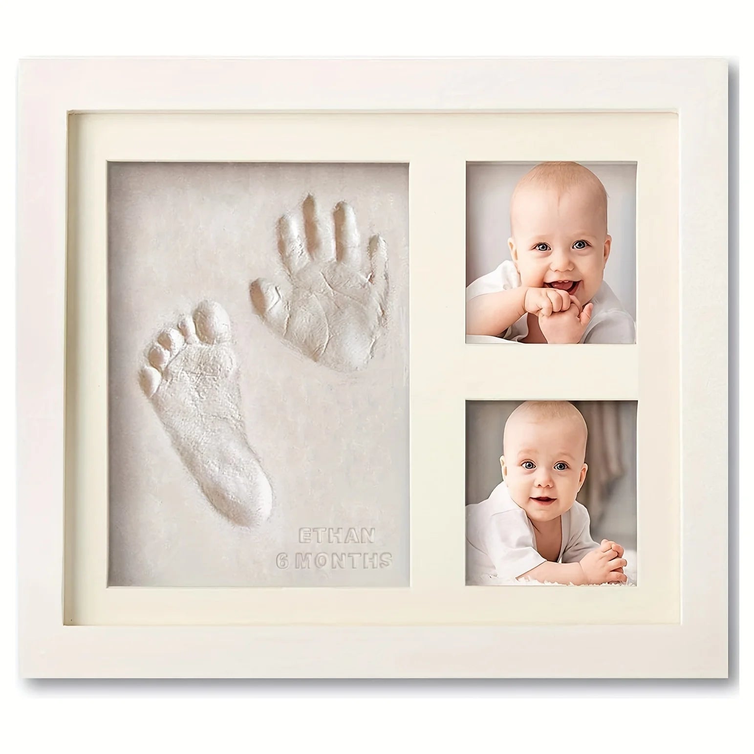 Cadre empreintes mains & pieds bébé en argile — Kit souvenir naissance, cadeau garçon & fille