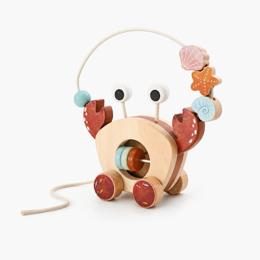 Jouet à Tirer Crabe en Bois – Labyrinthe de Perles Montessori, 1-3 Ans