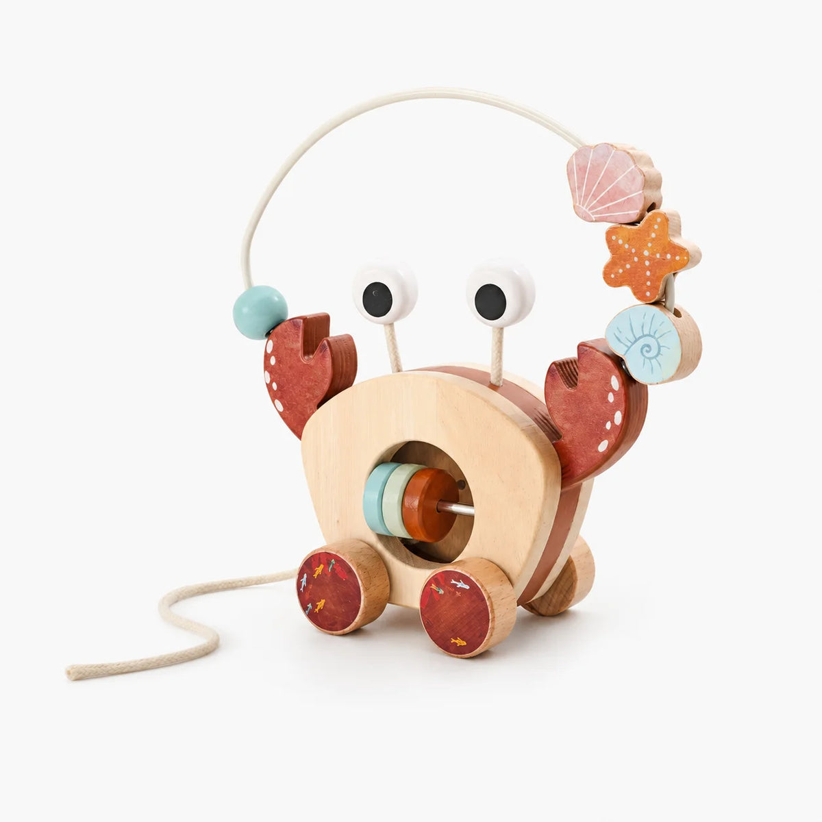 Jouet à Tirer Crabe en Bois – Labyrinthe de Perles Montessori, 1-3 Ans