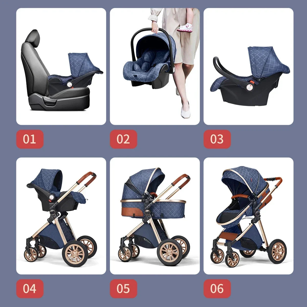Poussette Trio 3-en-1 — Nacelle, Coque Auto & Poussette