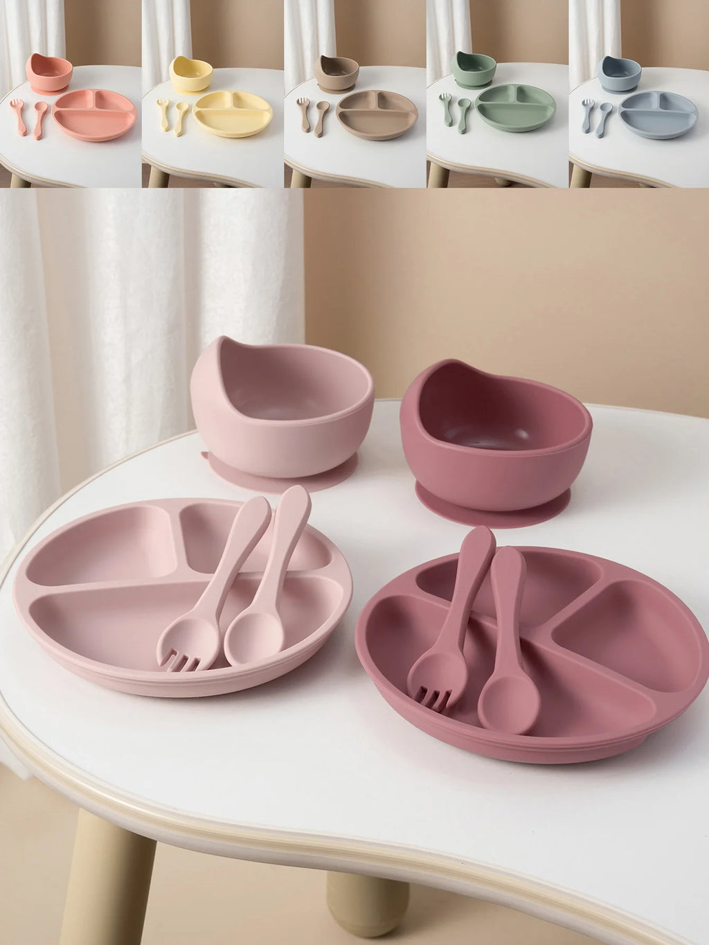 Set d'Assiettes Silicone Ventouses pour Bébé – Vaisselle Complète 4 Pièces