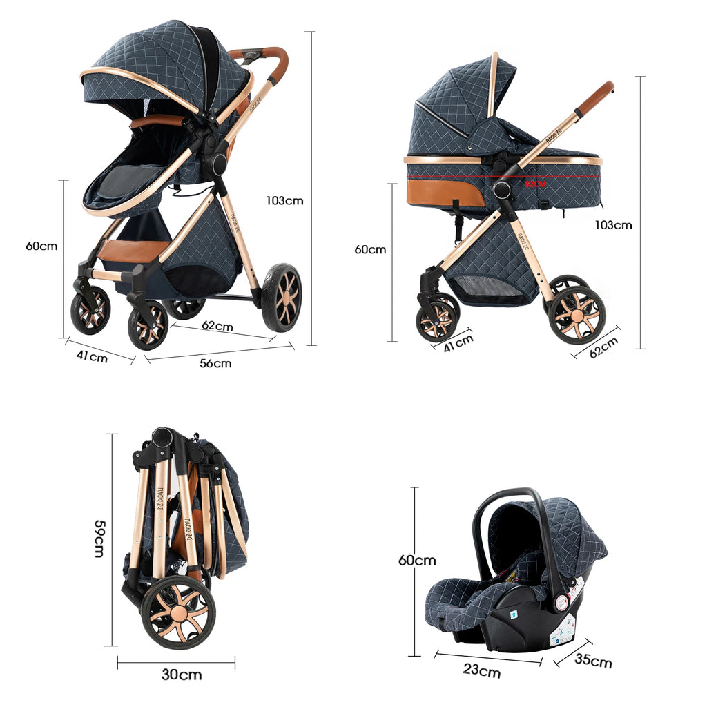 Poussette Trio 3 en 1 Bébé - Siège Auto Nacelle Pliable Voyage