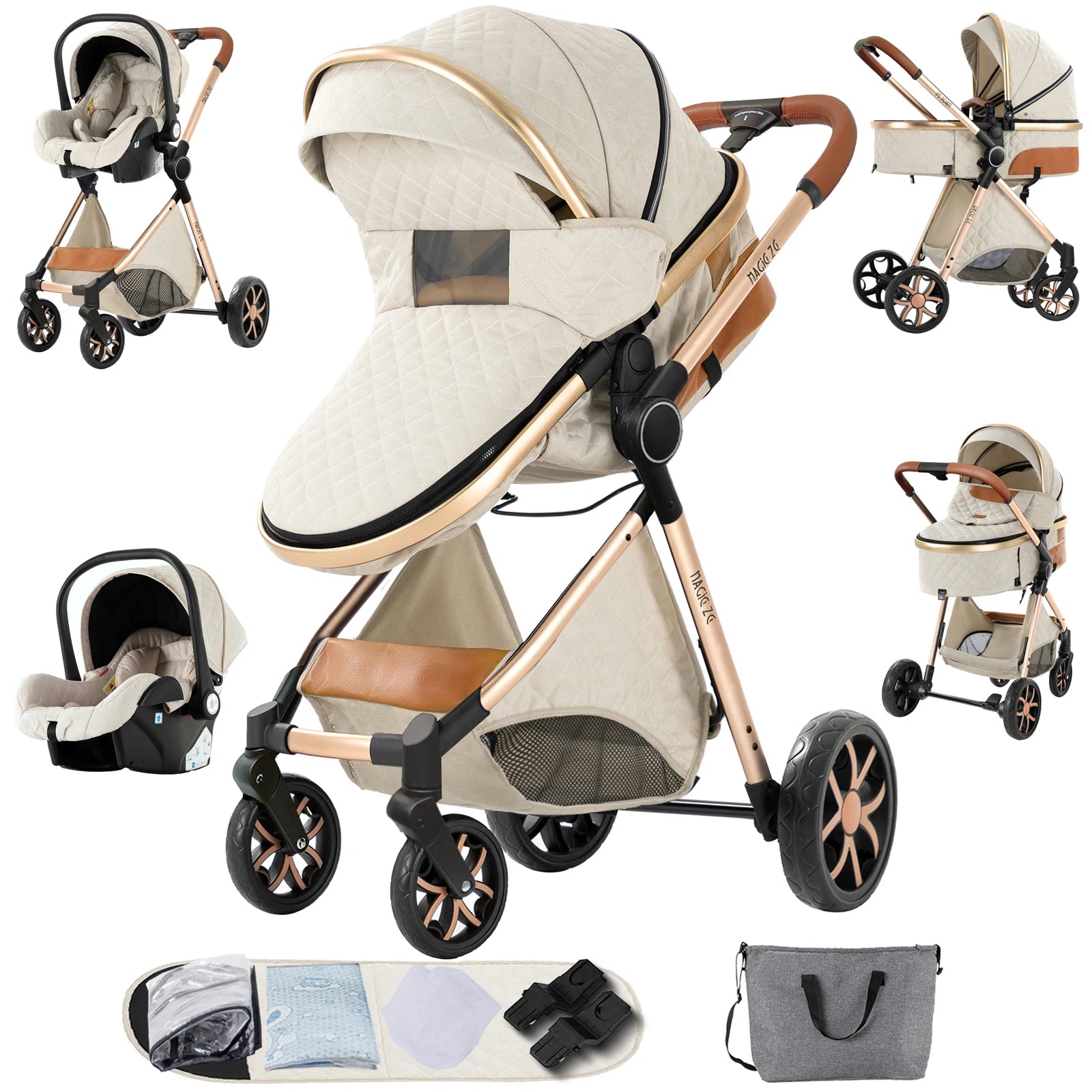 Poussette Trio 3 en 1 Bébé - Siège Auto Nacelle Pliable Voyage
