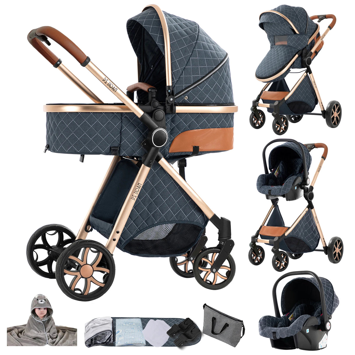 Poussette Trio 3 en 1 Magic ZC – Nacelle, Cosy Auto & Châssis Réversible