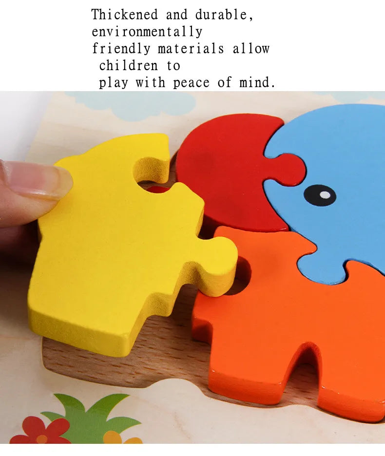 Puzzle en Bois 3D Animaux — Jeu d'Éveil et d'Apprentissage pour Bébé