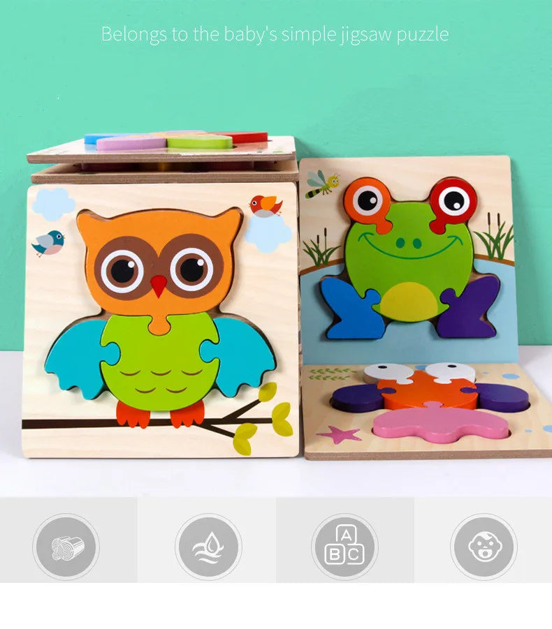 Puzzle en Bois 3D Animaux — Jeu d'Éveil et d'Apprentissage pour Bébé