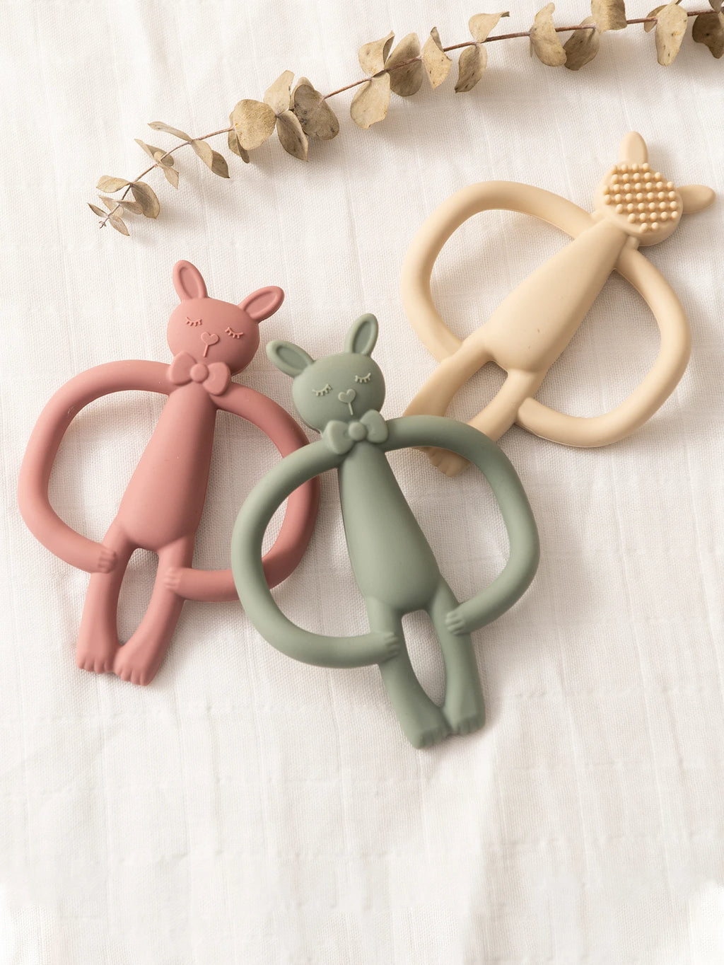 Anneau de Dentition Lapin Silicone - Jouet Mordant Bébé Coloris Pastel