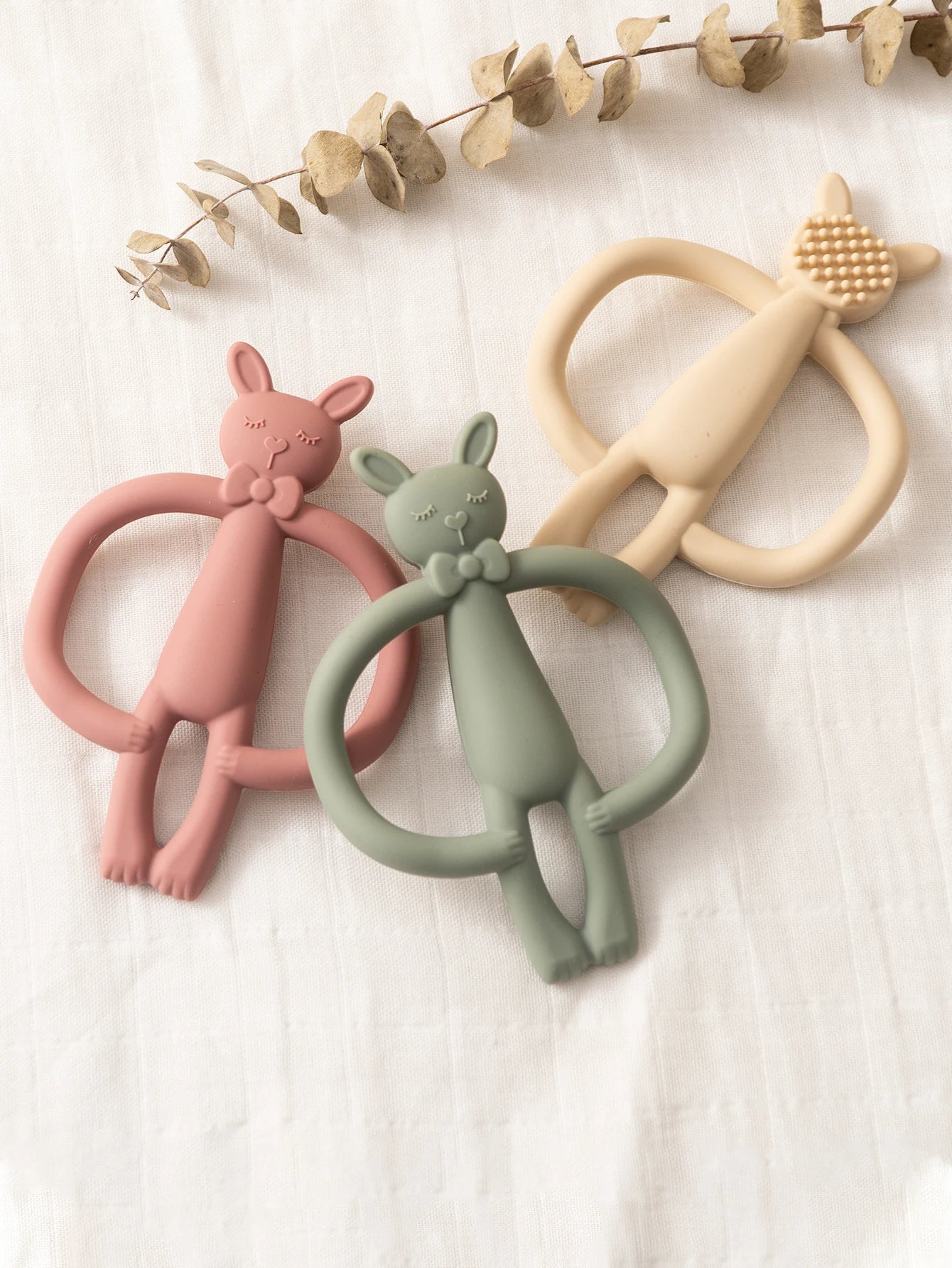 Anneau de Dentition Lapin Silicone - Jouet Mordant Bébé Coloris Pastel
