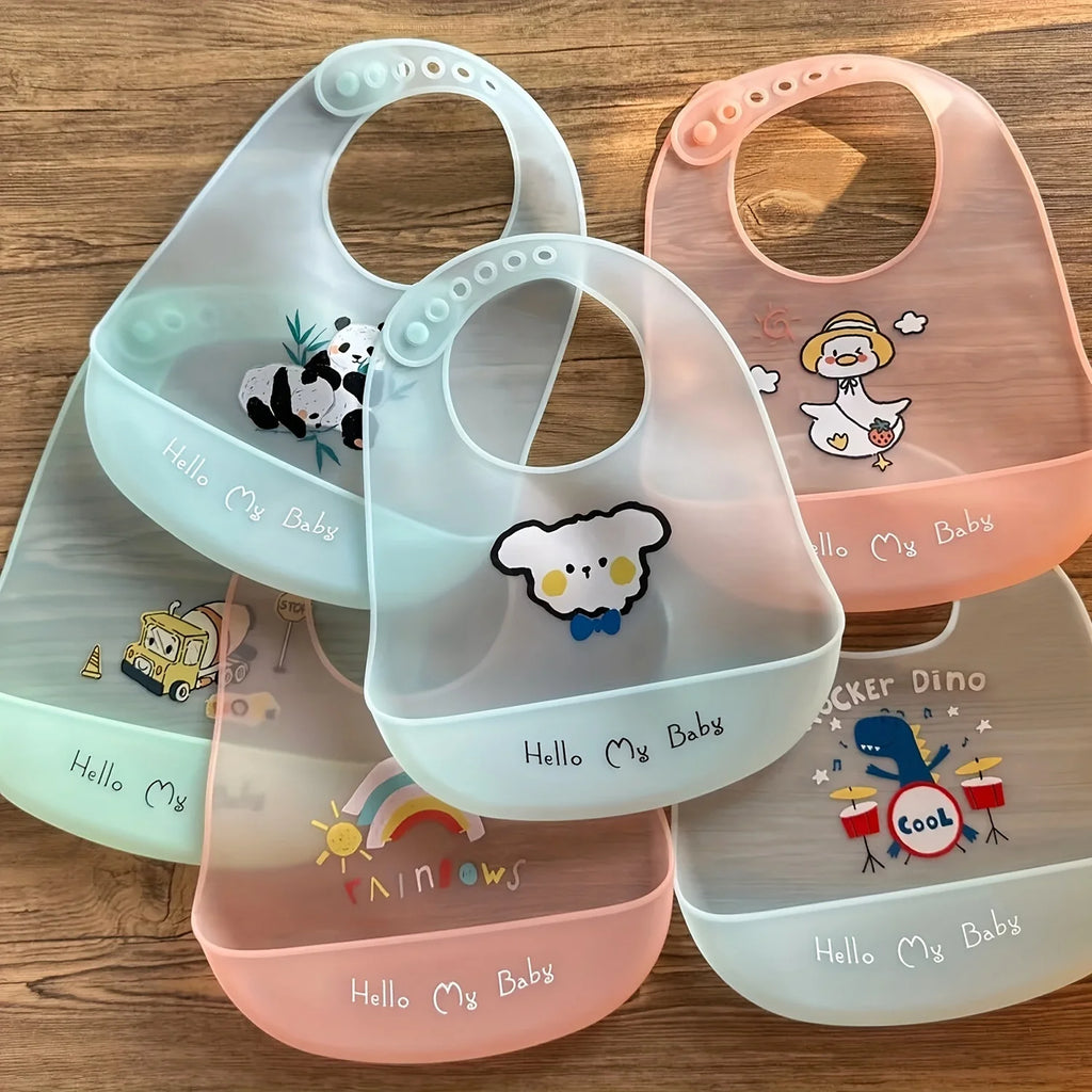 Bavoir Silicone Bébé Imperméable - Motifs Animaux Réglable