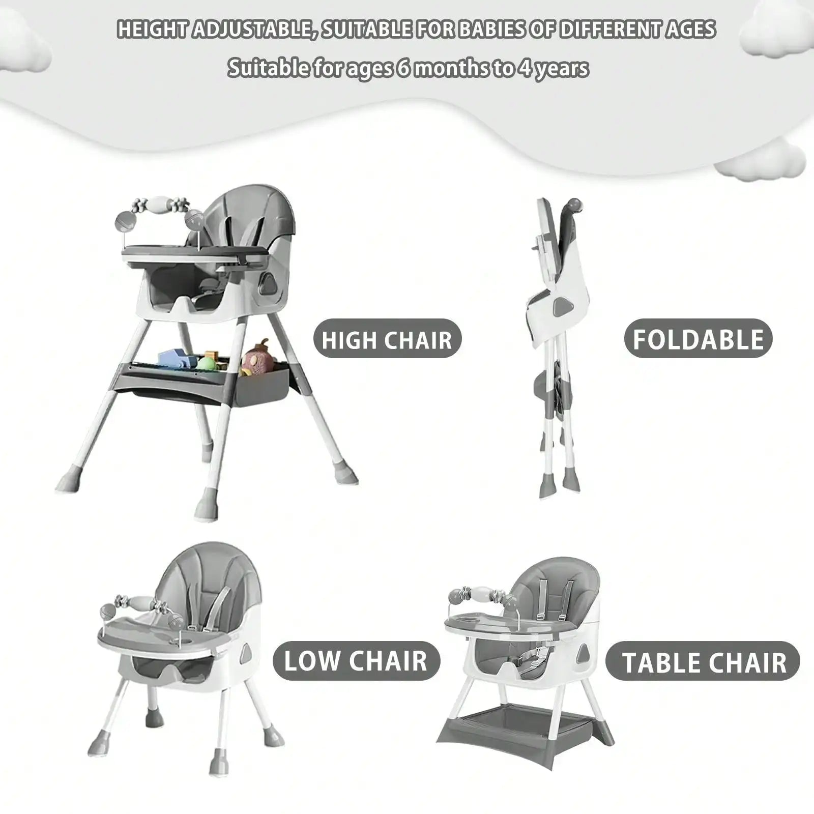 Chaise Haute Pliable Bébé 2 en 1 - Plateau Double Jouet Inclus Facile à Nettoyer