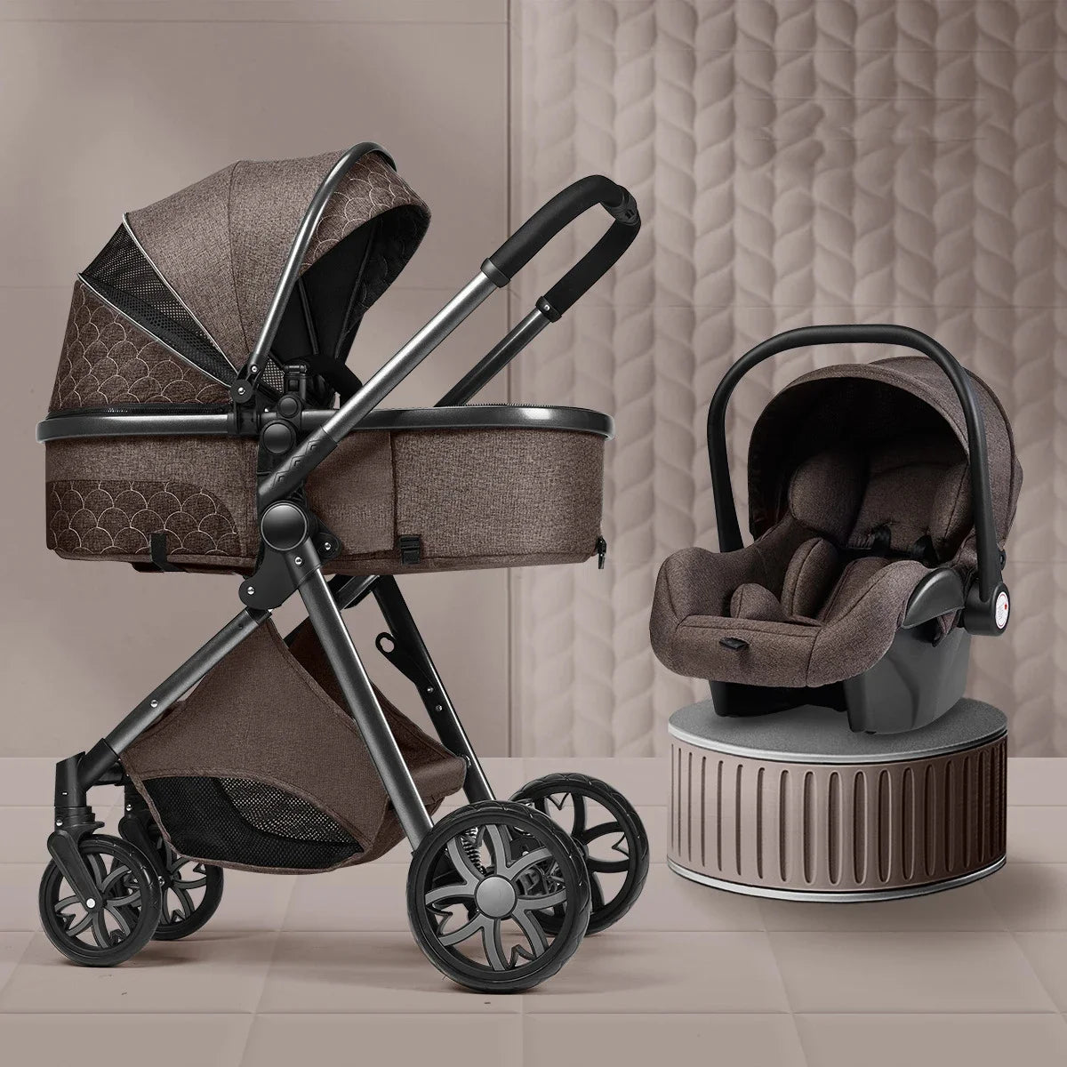 Poussette Trio 3-en-1 — Nacelle, Coque Auto & Poussette