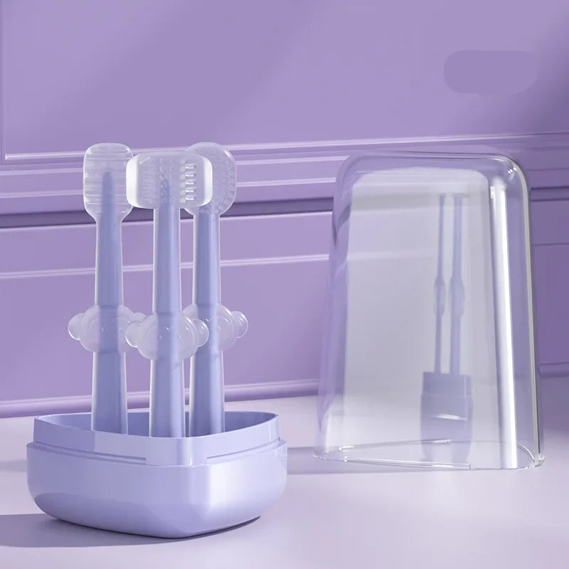 Set 3 Brosses à Dent Bébé Silicone — Nettoyage Doux 360°