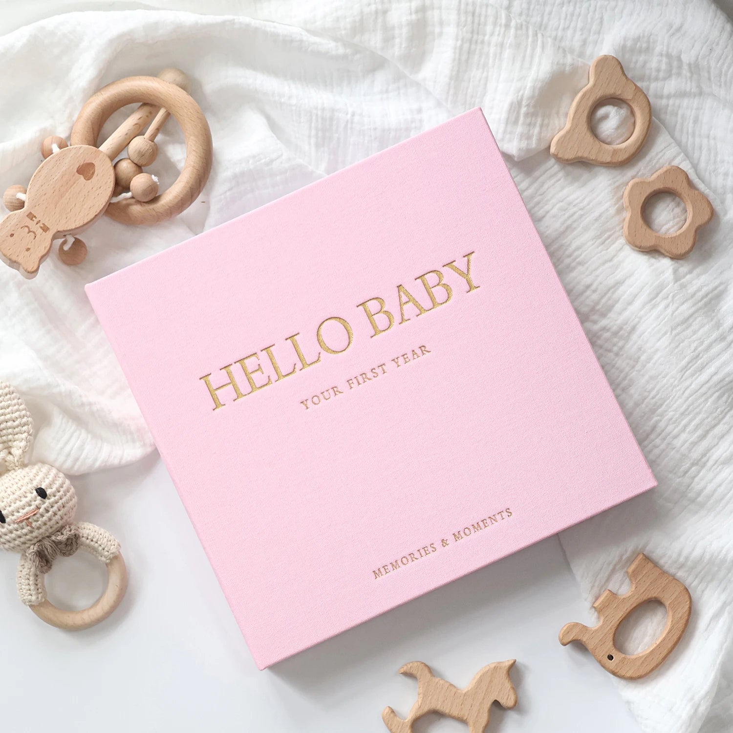 Livre souvenir bébé 1ère année ERATOPIC — Journal mémoire naissance en lin, cadeau baby shower