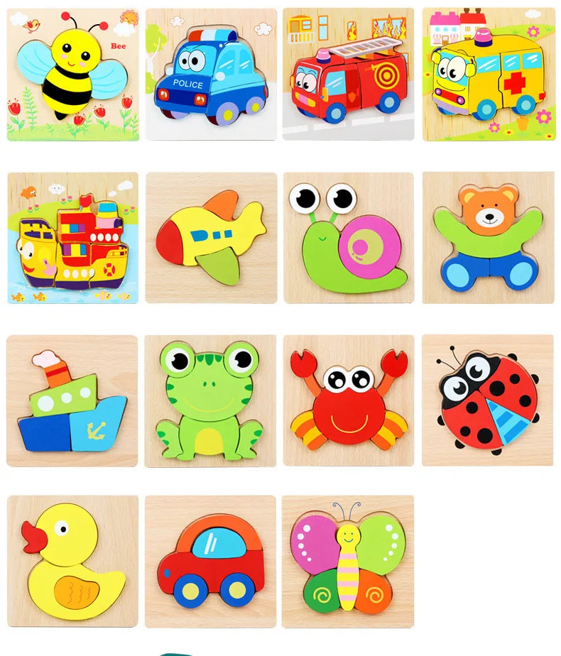 Puzzle en Bois 3D Animaux — Jeu d'Éveil et d'Apprentissage pour Bébé