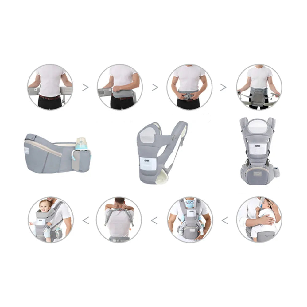 Porte-Bébé Ergonomique avec Siège Assis — Nouveau-Né à Enfant