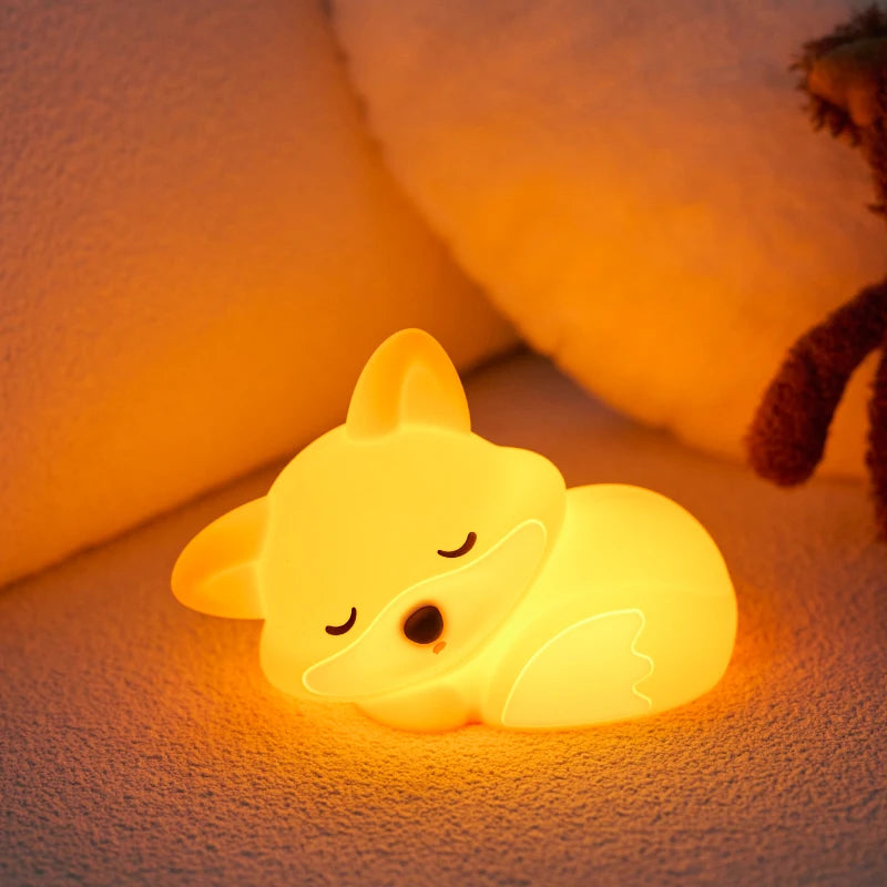 Veilleuse LED Renard Silicone - Lampe Rechargeable USB Chambre Bébé