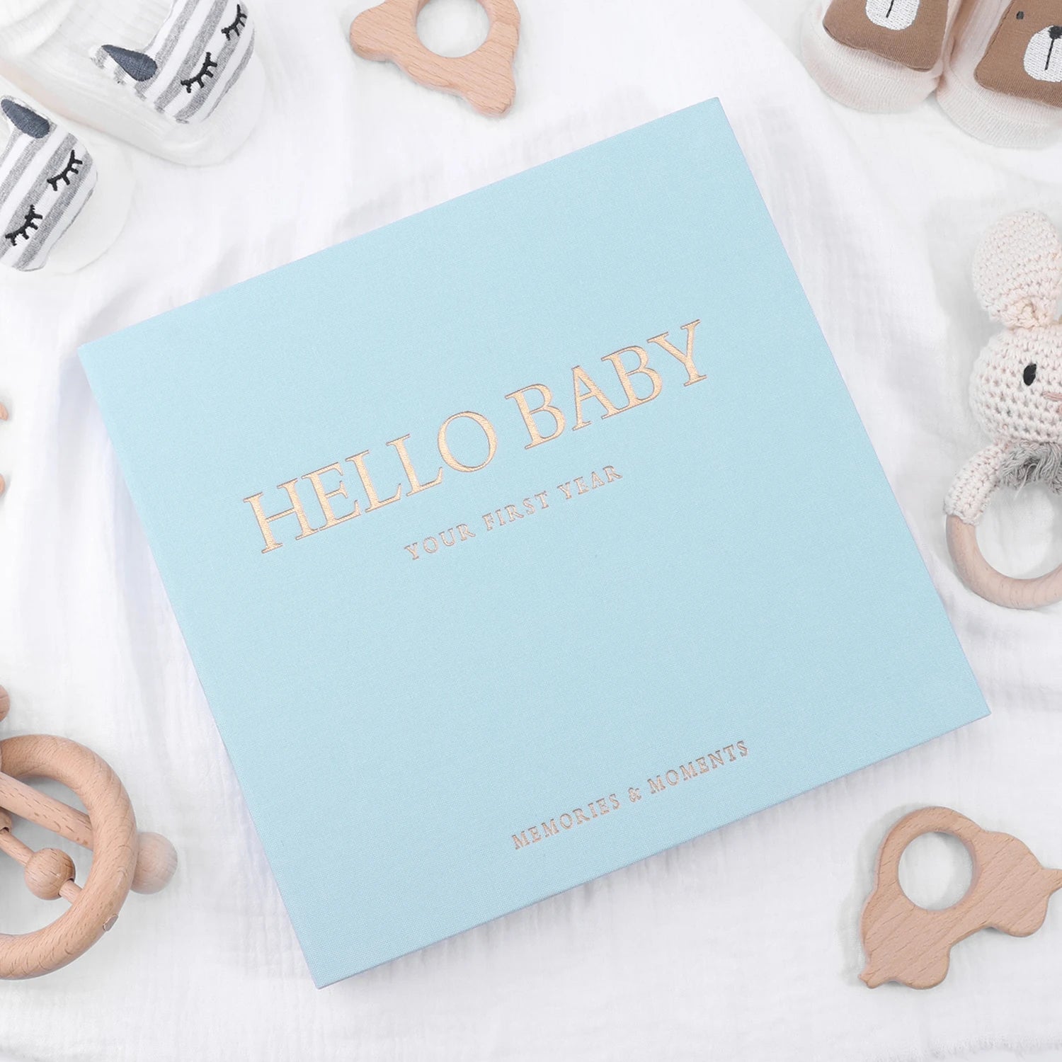 Livre souvenir bébé 1ère année ERATOPIC — Journal mémoire naissance en lin, cadeau baby shower