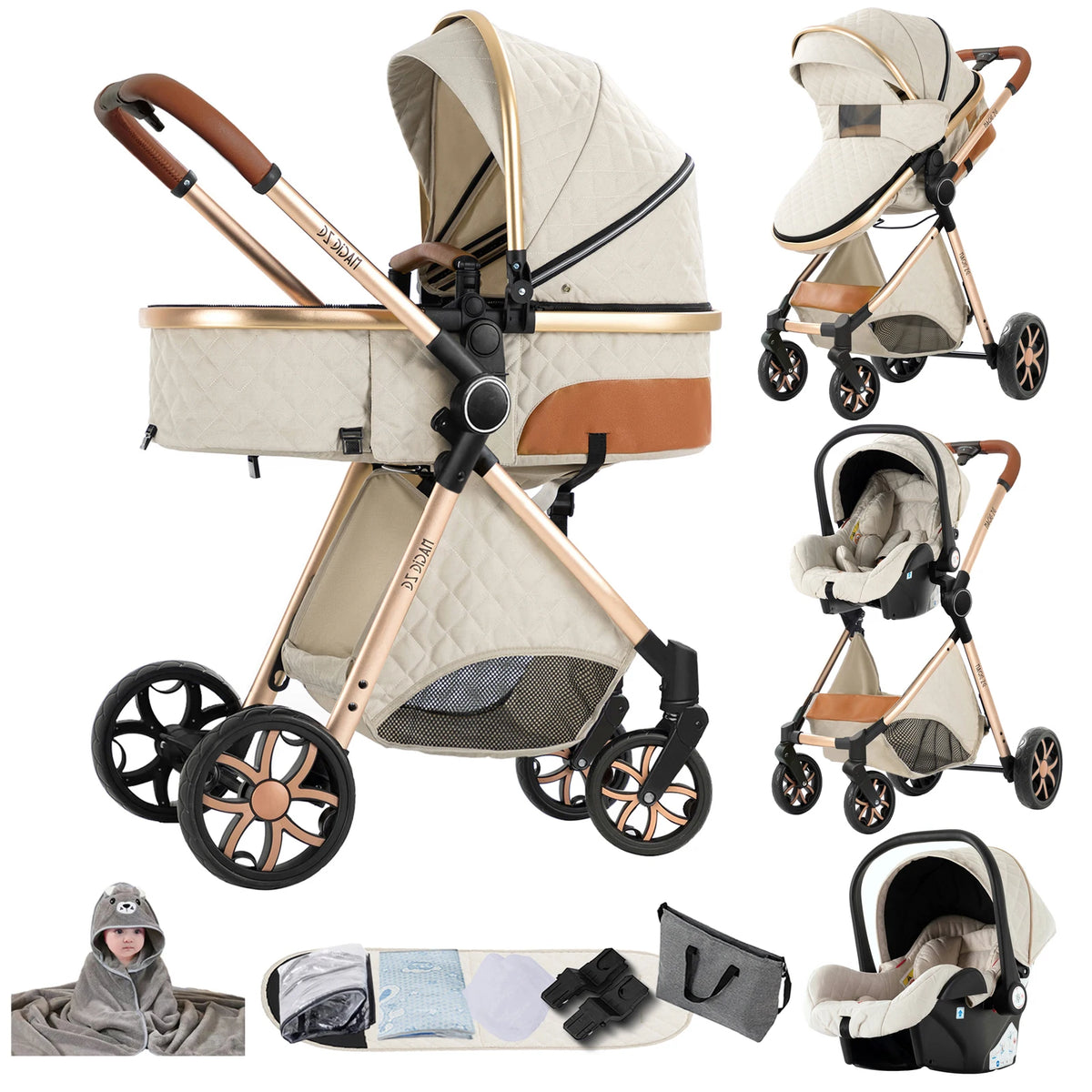 Poussette Trio 3 en 1 Magic ZC – Nacelle, Cosy Auto & Châssis Réversible