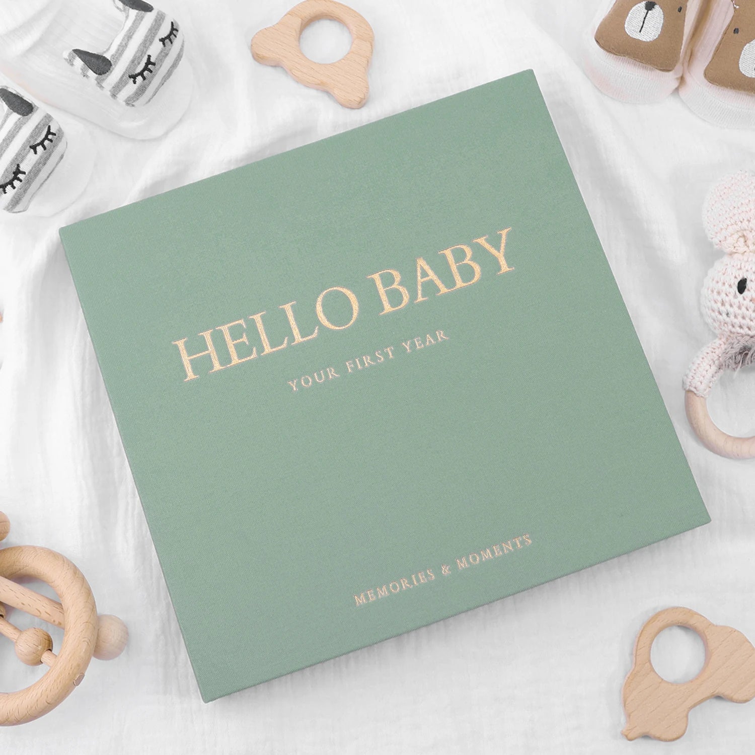 Livre souvenir bébé 1ère année ERATOPIC — Journal mémoire naissance en lin, cadeau baby shower