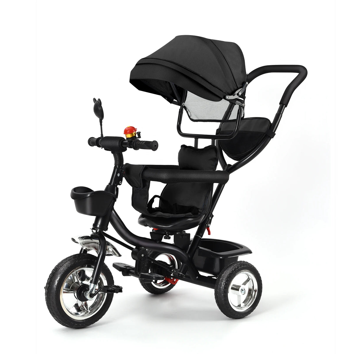 Tricycle Évolutif Bébé 4 en 1 – Guidon Parent, Siège Pivotant & Auvent Pare-Soleil