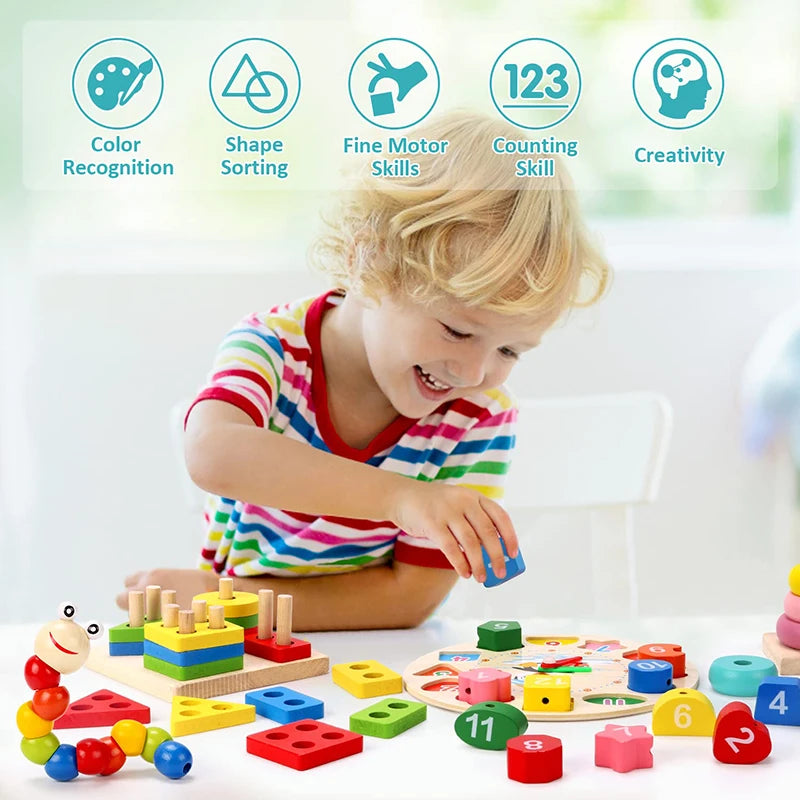 Set Jouets Montessori en Bois - Puzzles & Jeux Éducatifs Bébé