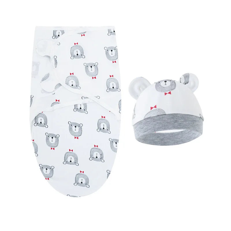 Kit Emmaillotage Bébé + Bonnet - Ensemble Coton Imprimé 0-6 Mois