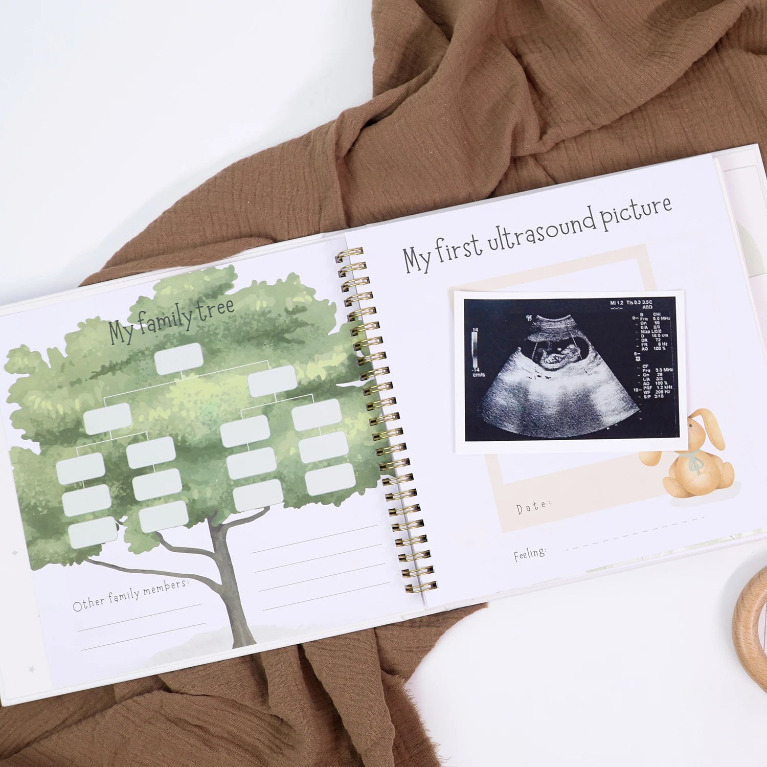 Livre souvenir bébé 1ère année ERATOPIC — Journal mémoire naissance en lin, cadeau baby shower