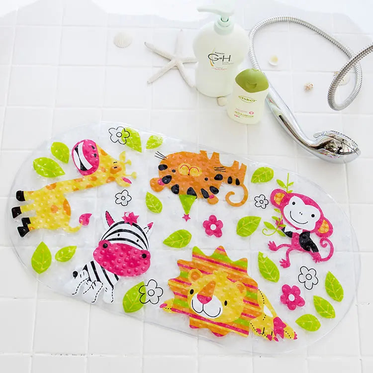 Tapis de bain antidérapant bébé — Motifs rigolos, ventouses, PVC doux 38x69cm
