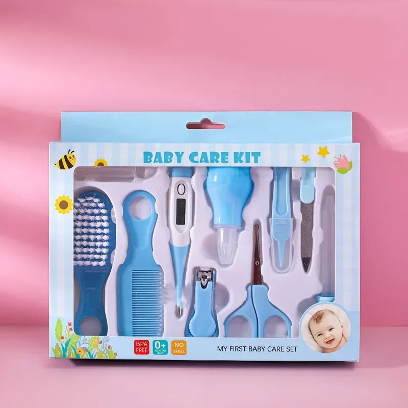 Kit Soins Bébé 10 Pièces - Brosse Thermomètre Coupe-Ongles Essentiel